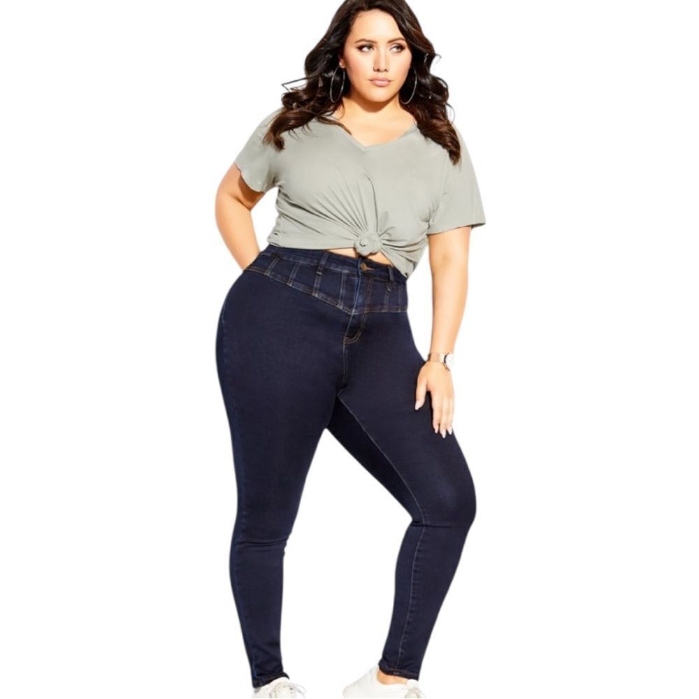 City Chic Plus Size Harley Corset Skinny Jeans, Size 20 Short Dark Rinse— NWOT